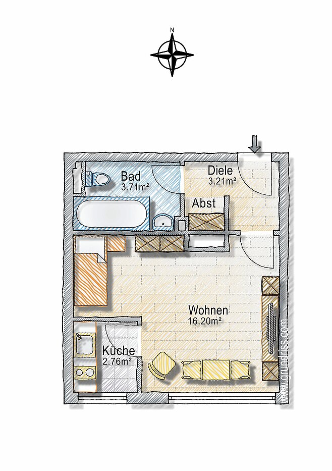 Apartment с 1 комнатная | München-Haidhausen | 70242 | - nicht maßstabsgetreu -