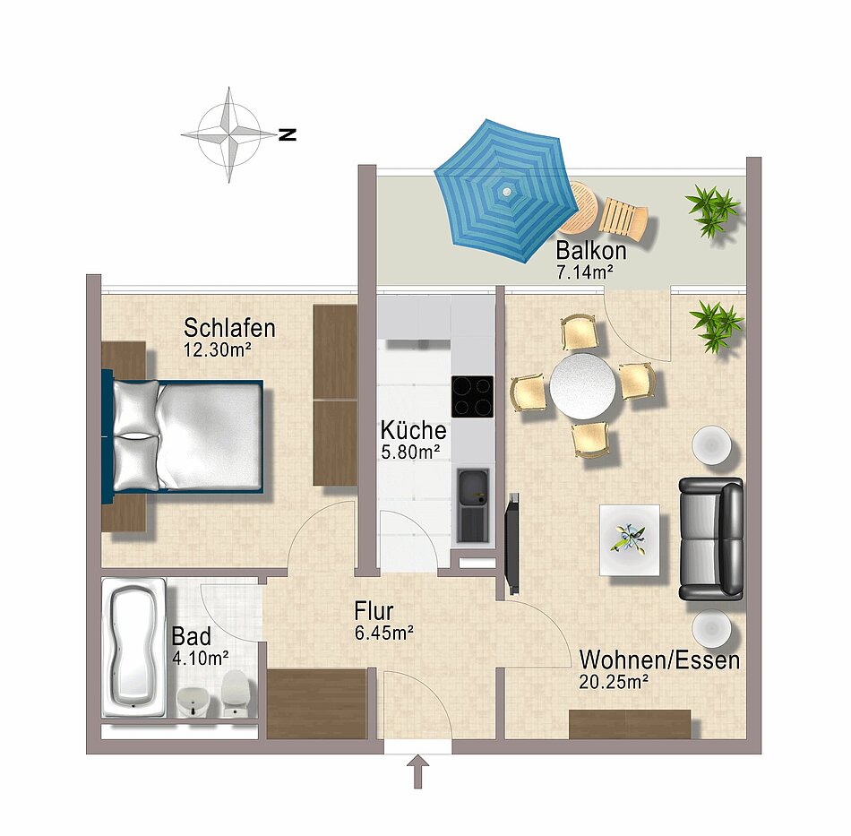 Квартира в многоэтажно доме с 2 комнатами | München-Berg am Laim | 1803ML4 | Grundriss nicht maßstabsgetreu