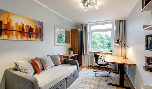 Квартира в многоэтажно доме с 4 комнатами | München-Aubing | 70276 | KI-generiertes Möblierungsbeispiel