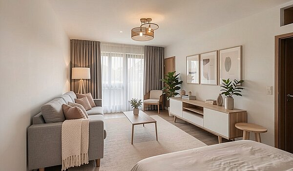Apartment с 1 комнатная | München-Laim | 70503 | - Wohnzimmer, Skandinavisch - (KI generiert)
