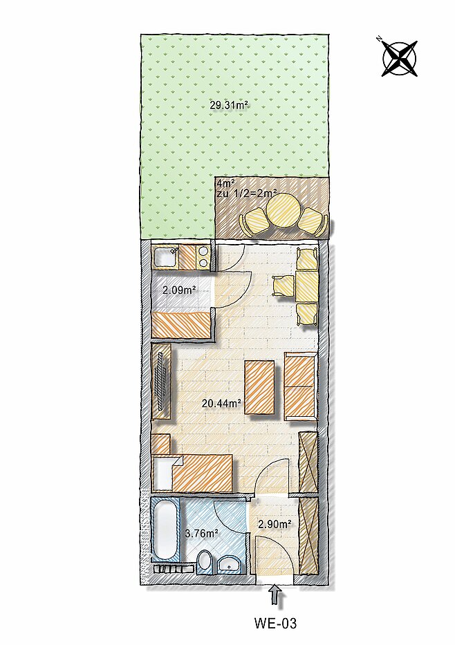 Apartment с 1 комнатная | München-Schwabing | 70257 | - nicht maßstabsgetreu -